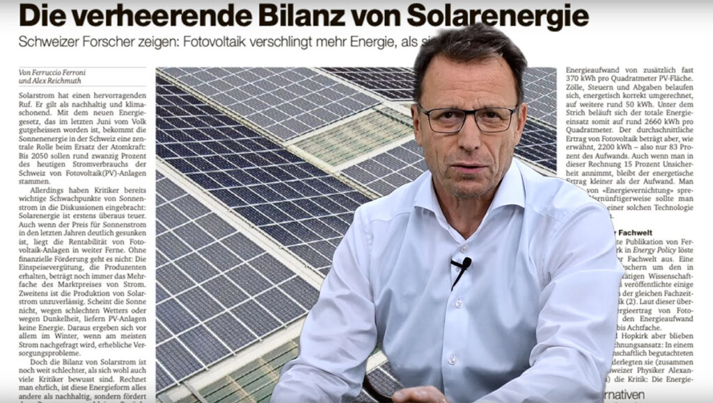 Fotovoltaik-Schlagzeile in der Zeitung, davor Beat Glogger