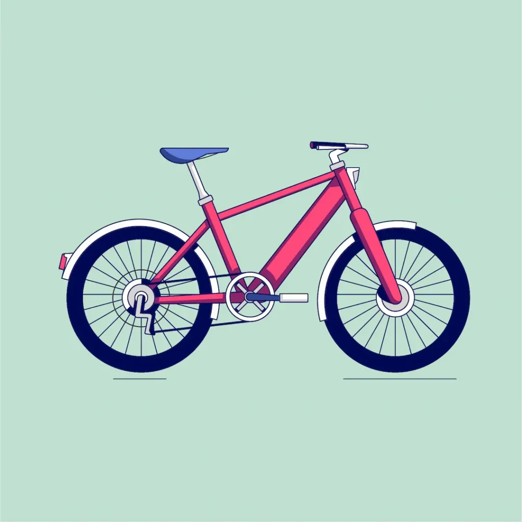 Rotes E-Bike mit blauem Sattel